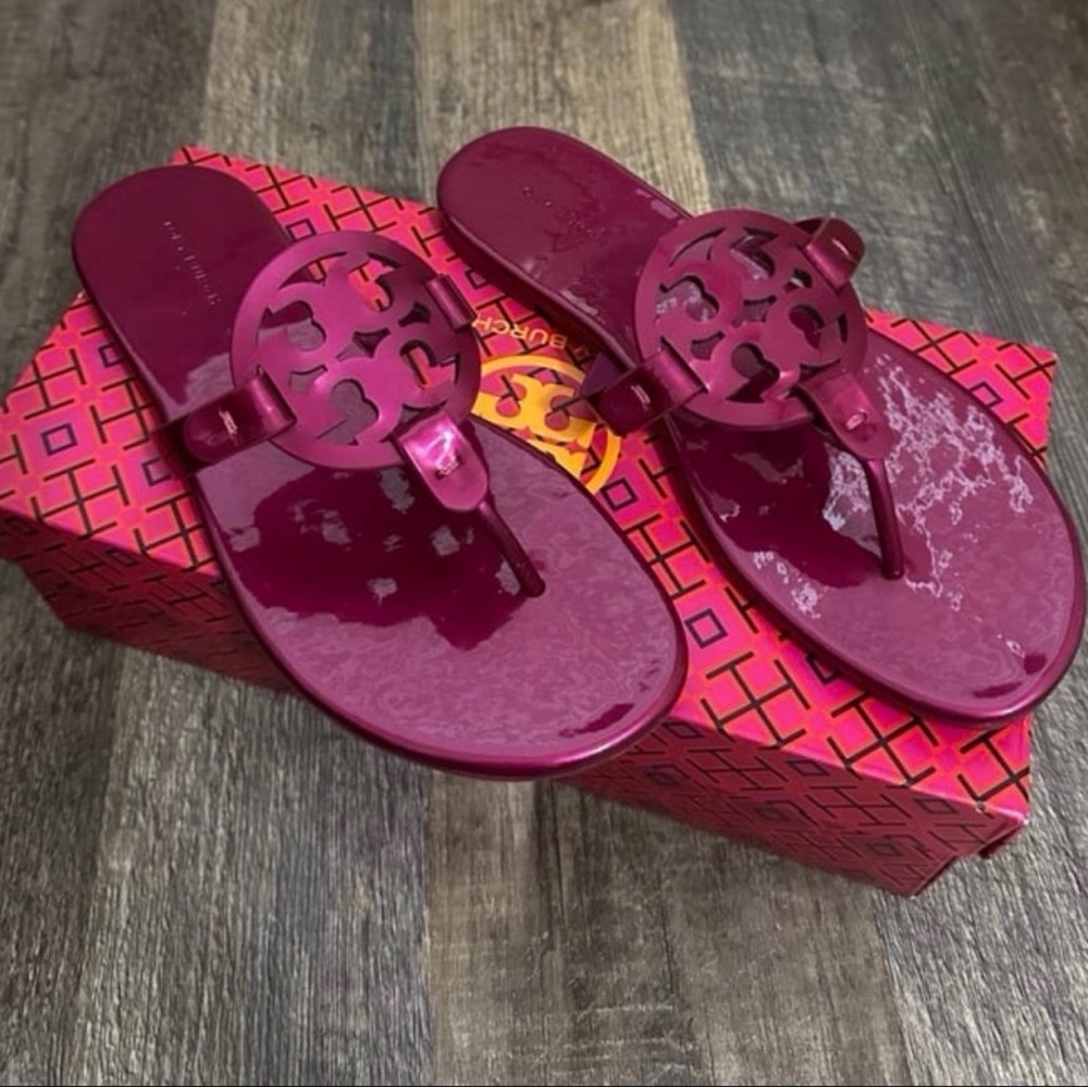 Hot Pink Tory Burch Patent Miller Sandals